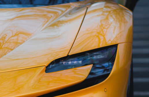 Close up of bonnet and light of sports car