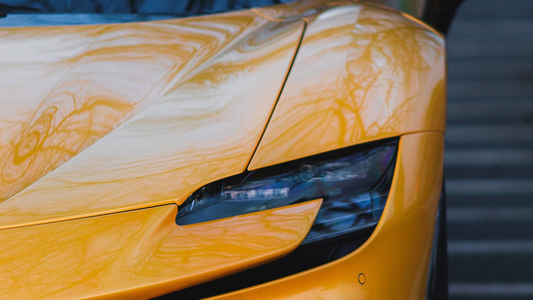 Close up of bonnet and light of sports car