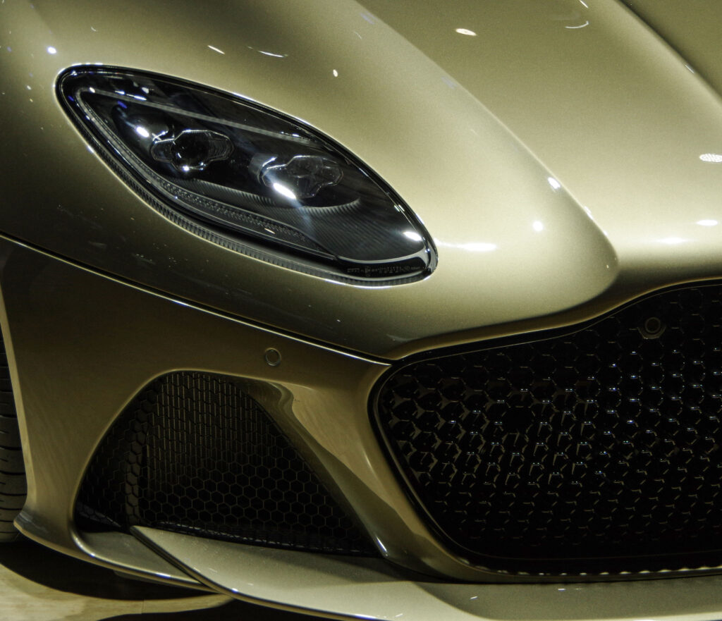 Shiny,Luxury,Golden,Color,Sports,Car,Headlight,,Grille,And,Front